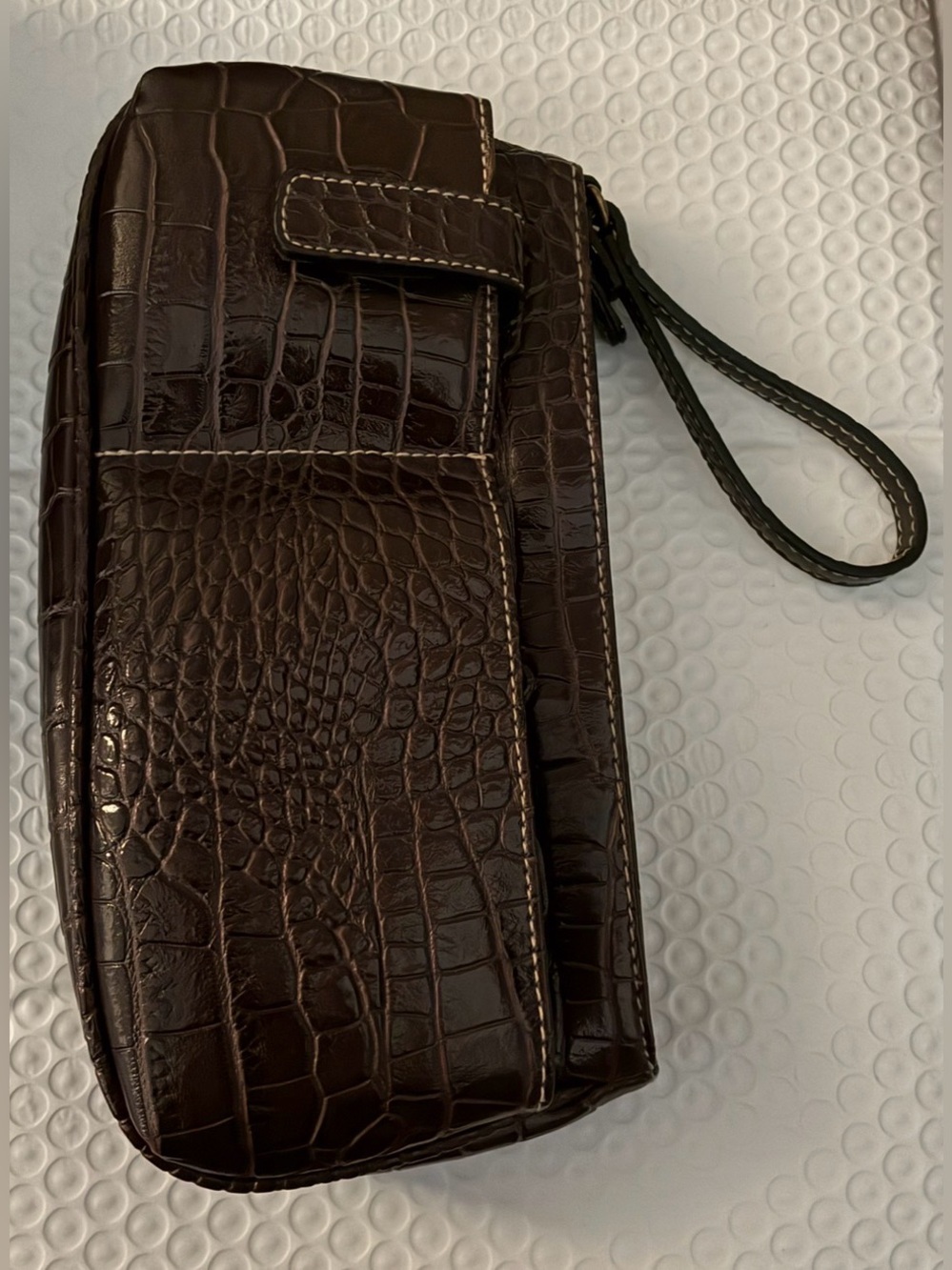 Dark Brown Croc-Embossed Wristlet Travel Organizer